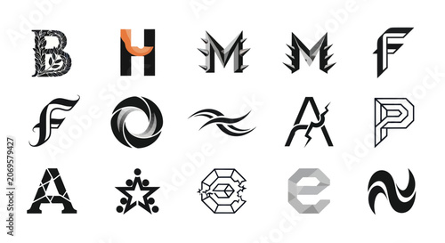 Collection of modern abstract letter logos and symbols on white background