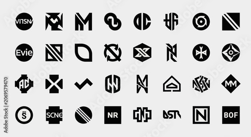 Collection of Modern Abstract Logos and Icons - Black and White