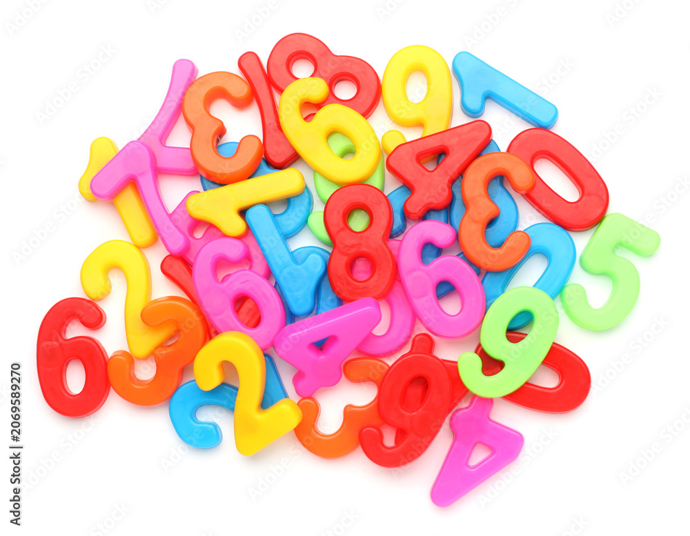 Fototapeta premium Different colorful numbers isolated on white, top view
