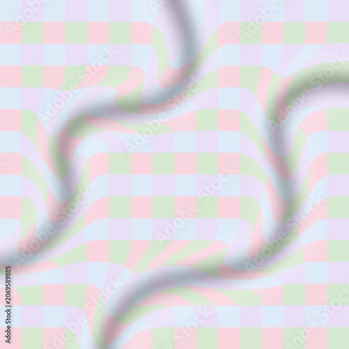 Soft Pastel Wavy Checkerboard Abstract Background with Fabric Effect