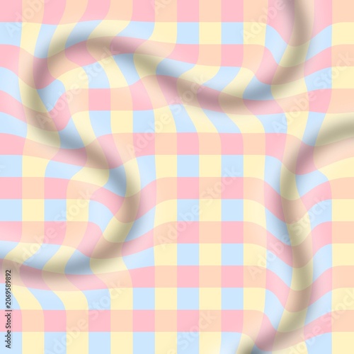 Pastel Wavy Checkerboard Abstract Background with Soft Fabric Effec