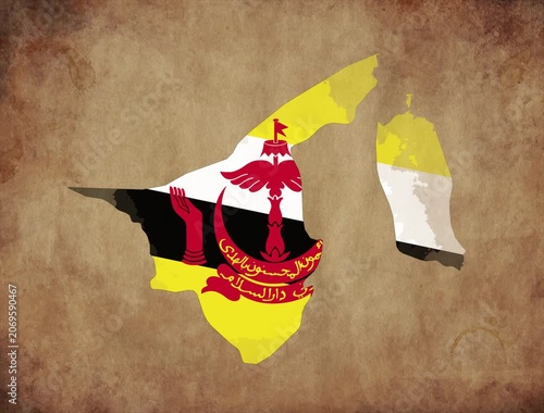 Brunei map with the flag inside animation paper video 4K