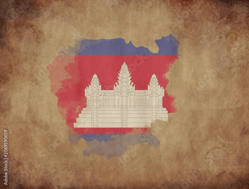 Cambodia map with the flag inside animation paper video 4K