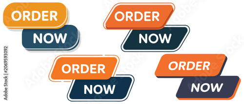 Order now ribbon badge for retail promotion, ecommerce call to action design for sales and discount marketing campaigns