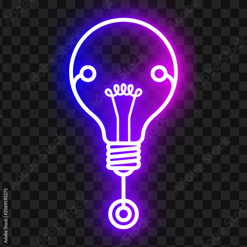 Konstfotografi Neon Light Bulb Idea Vector Icon on Transparent Background