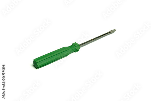 Green Flat Head Screwdriver Isolated On White Background