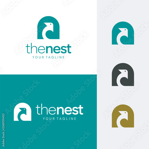 Letter N Bird Negative Space Nest Logo