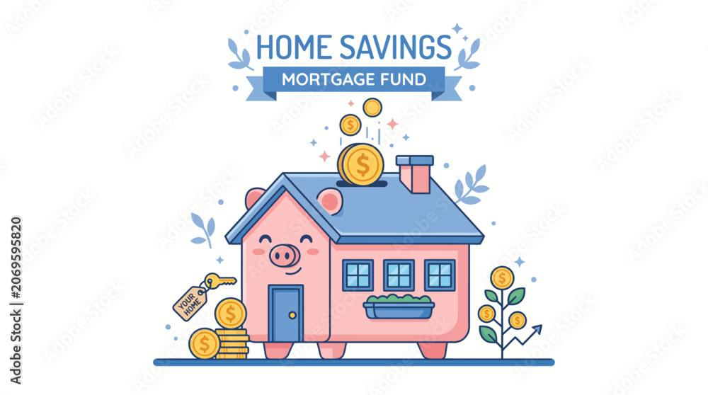 Fototapeta premium Home savings mortgage fund concept with cute house piggy bank