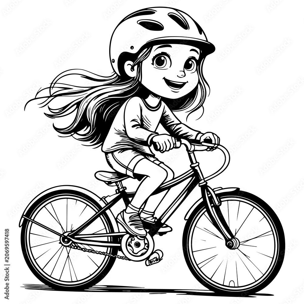 Fototapeta premium Cartoon Girl Riding Bike