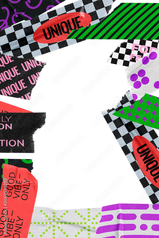 Obraz premium Frame mockup png, neon washi tape with motivational quotes