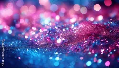 Sparkling Pink And Blue Glitter Shimmers In The Light Creating A Bright Backdrop For Festive Invitations