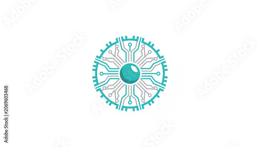 Abstract Circular Technology Logo with Integrated Circuitry and Teal Core for AI and Digital Innovation