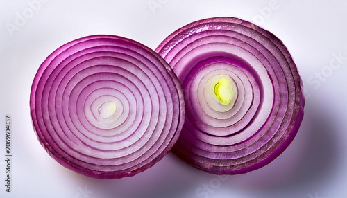 Detailed Purple Onion Slices With Visible Layers On Stark White Background