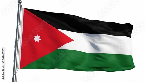 Flag of jordan waving in the wind isolated on white background