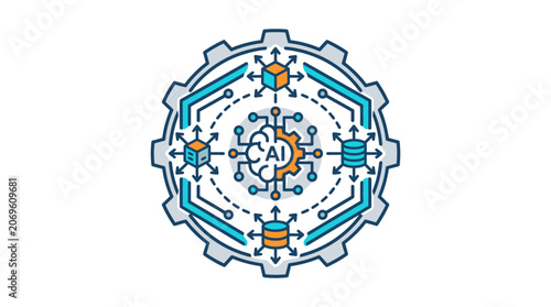 AI processor gear icon with database nodes.