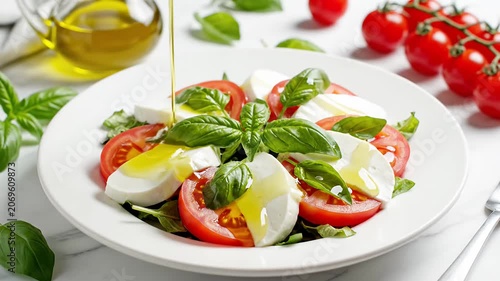 Caprese salad with mozzarella tomato and fresh basil.