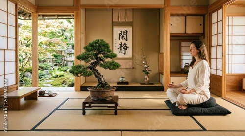 young woman relaxing in house room