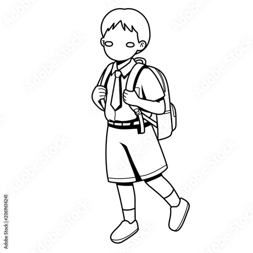 Schoolboy Student Walking with Backpack in Uniform