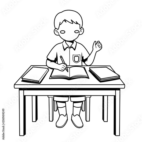 Student Learning at Desk Writing Notes