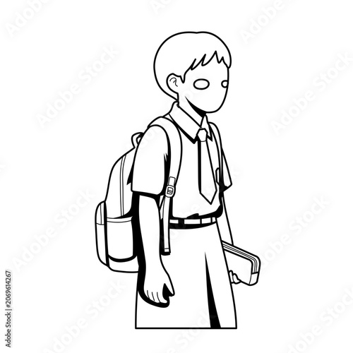 Student Character in School Uniform with Backpack and Book