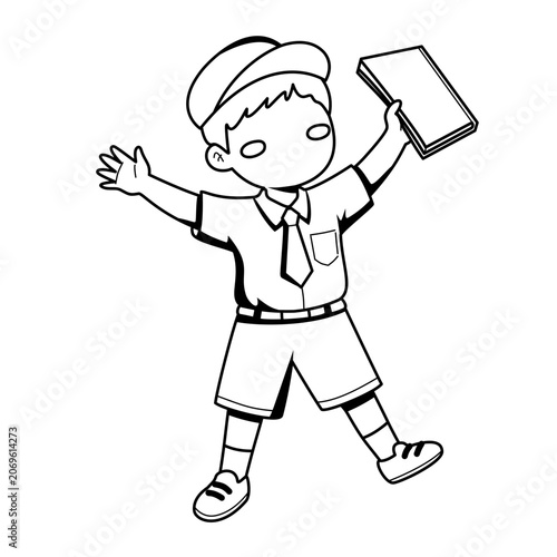 Boy Student Holding Book Open Arms Cheerful