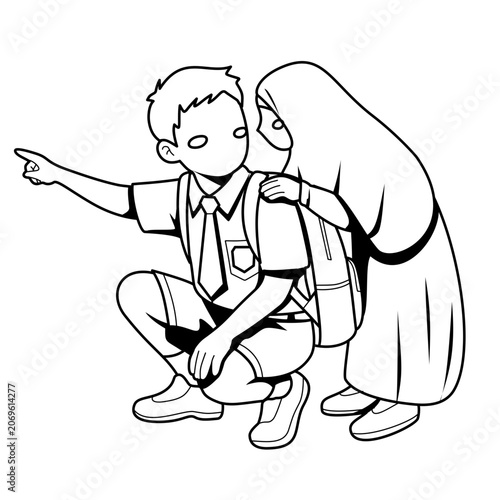 Children Pointing Forward in School Uniform Illustrating Curiosity and Exploration