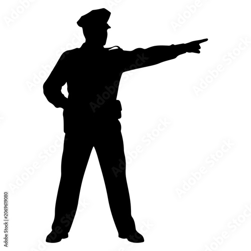 Photos Silhouette of a police officer pointing to the right.