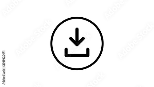A minimalist black download icon animation with a downward arrow motion, set on a clean white background.