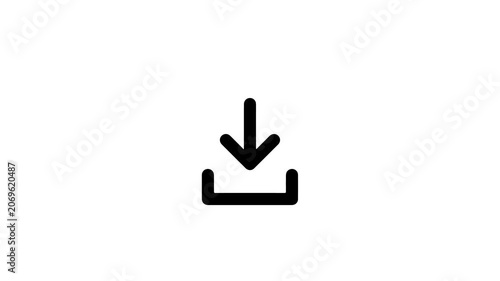 A minimalist black download icon animation with a downward arrow motion, set on a clean white background.