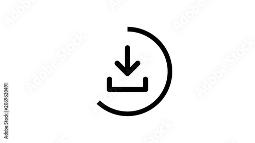 A minimalist black download icon animation with a downward arrow motion, set on a clean white background.