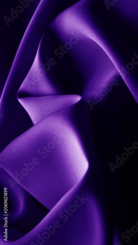 Black dark deep blue violet purple indigo silk satin. Smooth shiny silky fabric material. Elegant beautiful background. Soft folds drapery wavy. Bright glow light. Design. Vertical  banner.