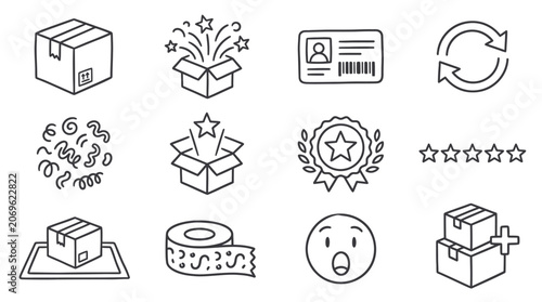 Tableau sur toile Hand drawn doodle icons representing various aspects of shipping and customer satisfaction