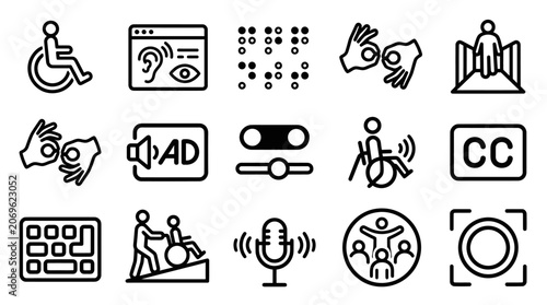 Set of accessibility line icons for people with disabilities.