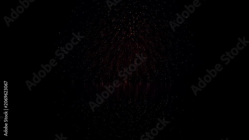 Abstract burst of vibrant red and blue light particles against a dark background
