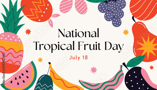 Fotografi Colorful flat illustration celebrating national tropical fruit day on july eight