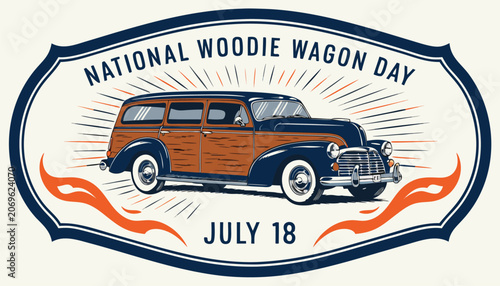 Foto Vintage woodie station wagon illustration celebrating national woodie wagon day