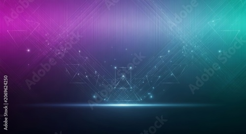 An elegant abstract background featuring vibrant purple and turquoise gradients, sleek digital textures, and luminous geometric light patterns, cyberspace, turquoise, matrix