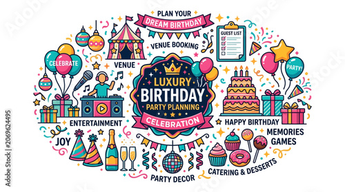 Luxury Birthday Party Planning Infographic Illustration