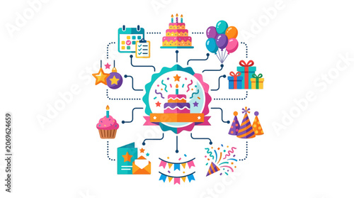 Birthday Party Elements Flat Design Icon Set