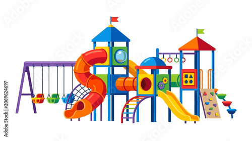 Colorful Playground Equipment Flat Design Vector