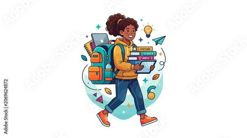 Student Learning Flat Design Vector Illustration