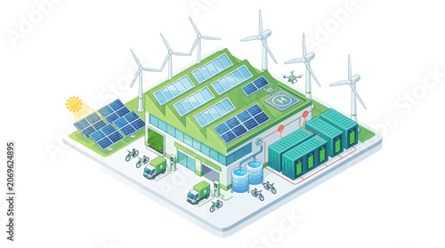Sustainable Eco-Friendly Industrial Facility Vector Illustration