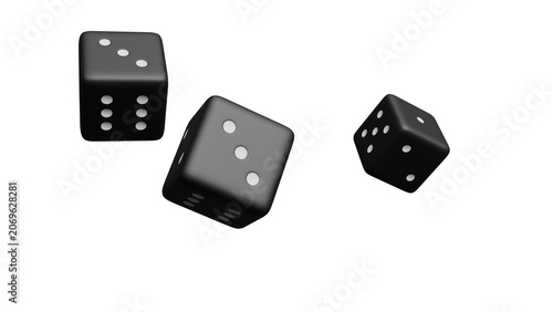 Foto Floating Black Dice on White Background