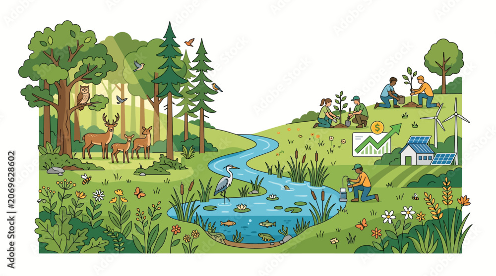 Obraz premium a serene natural landscape with a stream.