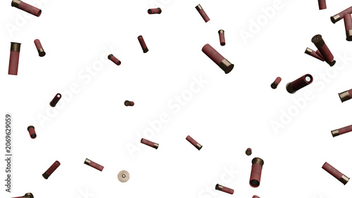 Obraz na płótnie Falling Red Shotgun Shells Against White Background