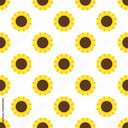 Seamless Sunflower Pattern Background in White