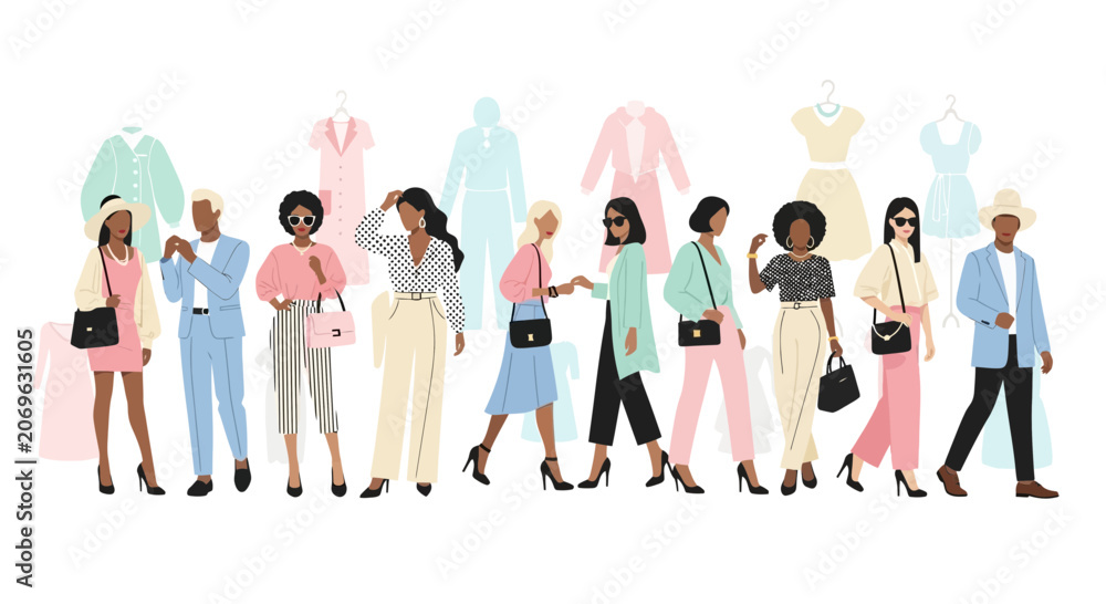Obraz premium Stylish People. Fashion clothing store. Shopping concept