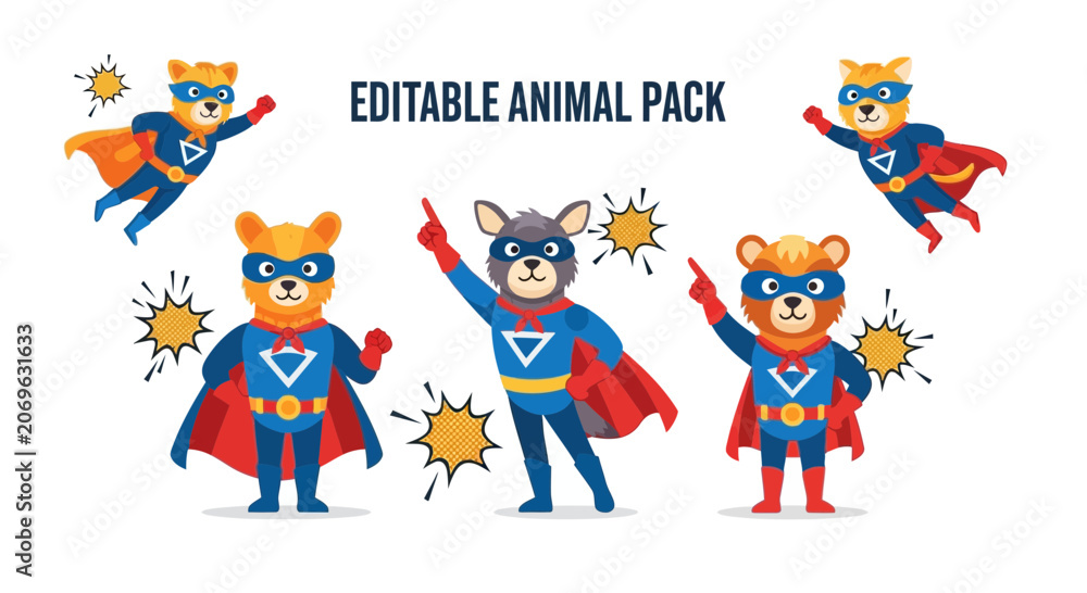 Fototapeta premium Superhero Animals: Vector Collection for Playful Designs