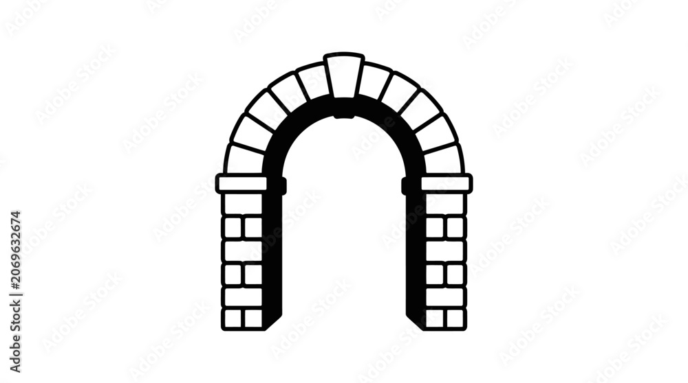 Fototapeta premium A simple black and white line art illustration of a stone masonry archway.