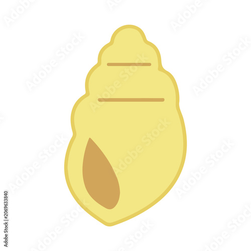 Yellow spiral seashell with brown accent shapes